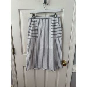 Listicle White & Black Pinstripe Midi Wiggle Skirt Sz L NWT